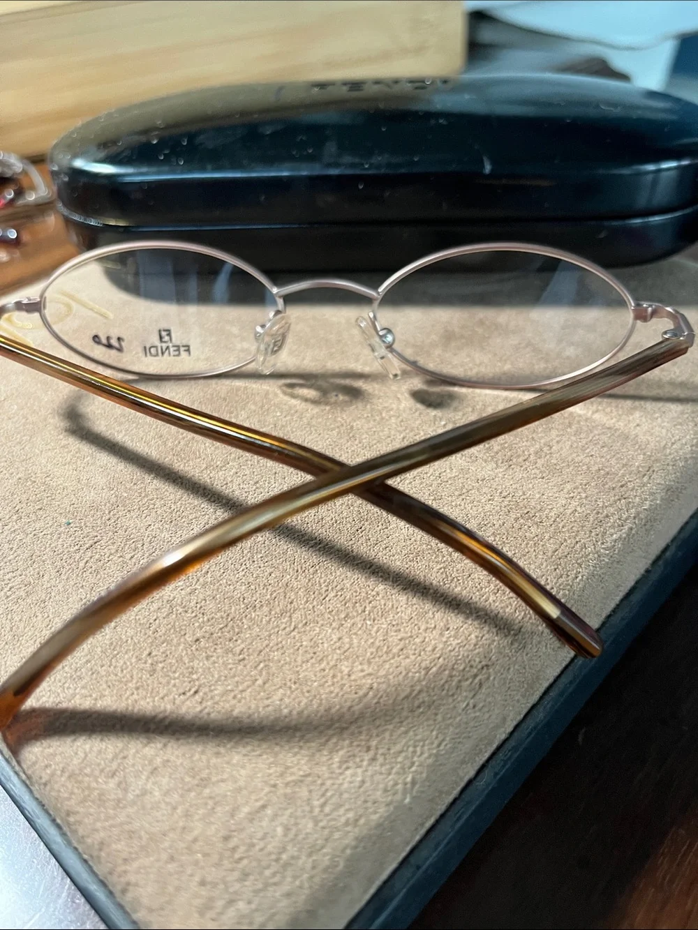 Fendi Rose Gold Oval Glasses with Carmel Tortoiseshell Temples